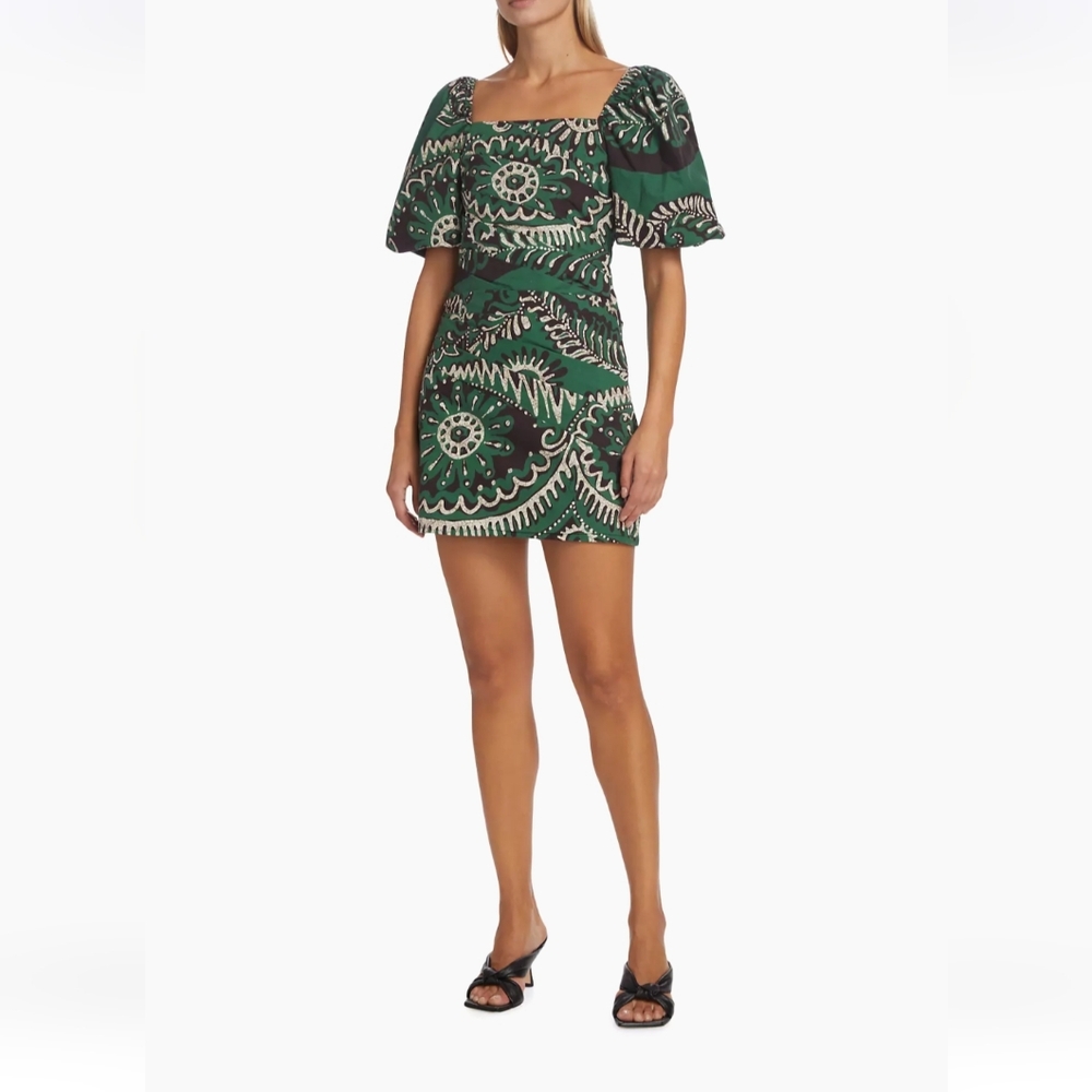 Sea Geometric Puff-Sleeve Mini Dres - Picture 2 of 7